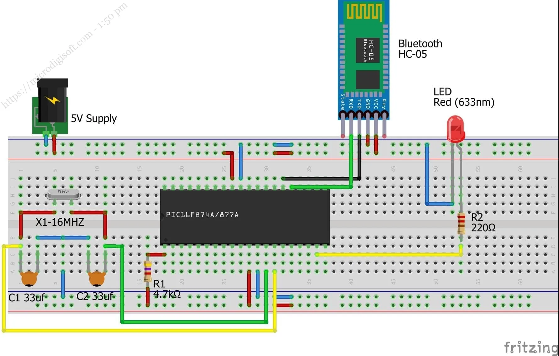 Control HC-05 Bluetooth Module with PIC16F877A using MPLAB X