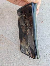 Melted USB port and housing due to battery fire